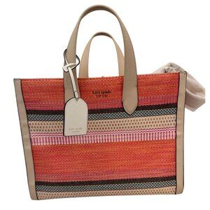 NWOT Kate Spade New York Market Stripe Tote Bag Woven Canvas & Leather Handles B